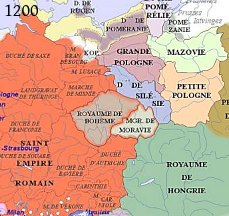 Morava na mapě Evropy v roce 1200